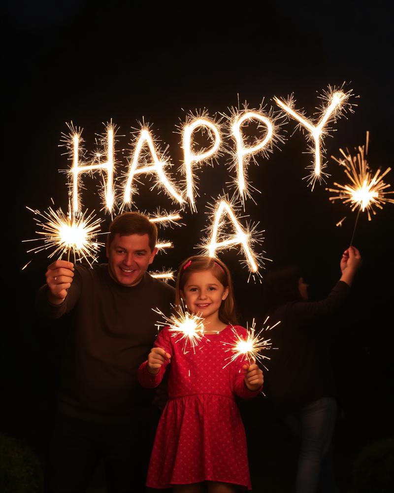 Sparklers in the backyard.